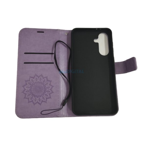 Xiaomi Redmi Note 14 5G telefon tok, könyvtok, oldalra nyíló tok, mágnesesen záródó, lila, mandala, Mezzo