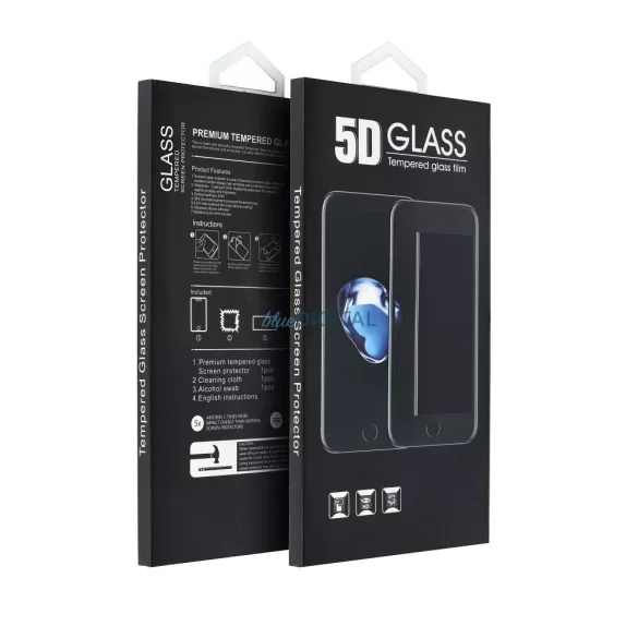 Samsung Galaxy A07 előlapi üvegfólia, edzett, hajlított, fekete keret, 9H, SM-A075, 5D Full Glue