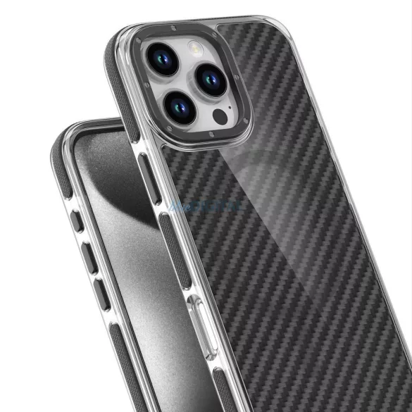 iPhone 16 Pro Max (6.9") telefon tok, TPU / PC, magsafe, fekete, Fiber