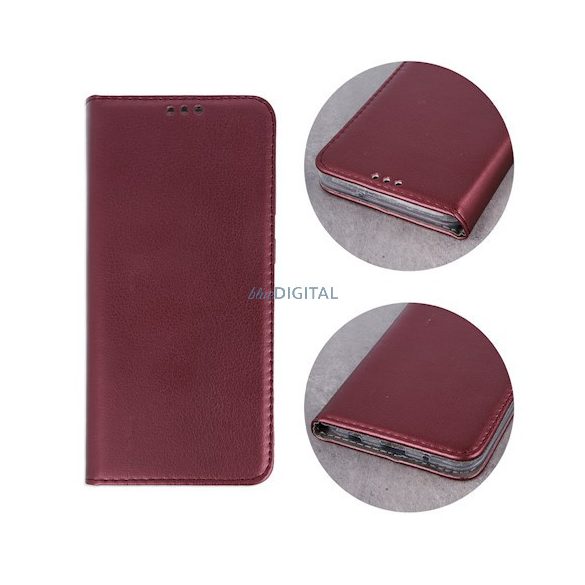Xiaomi Redmi Note 14 4G telefon tok, könyvtok, notesz tok, oldalra nyíló tok, mágnesesen záródó, bordó, Smart Magnetic
