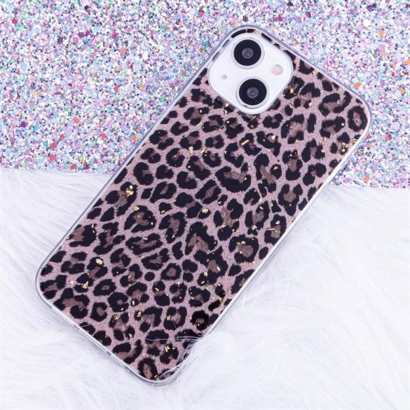 Samsung Galaxy A22 5G hátlap tok, TPU tok, SM-A226, Gold Glam Leopard 1