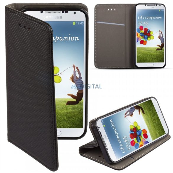 Samsung Galaxy A55 telefon tok, könyvtok, oldalra nyíló tok, mágnesesen záródó, SM-A556, fekete