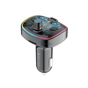 Bluetooth FM transmitter, 2xUSB/1xType-C/SD kártya foglalat, 3A/20W, fekete, Forever TR-360