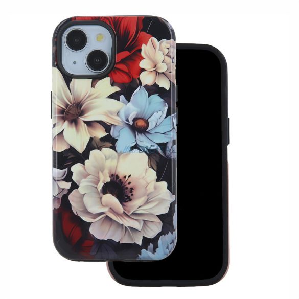 iPhone 15 (6,1") hátlap tok, kemény tok, TPU / PC tok, virág mintás, Decor Garden