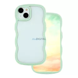   iPhone 12 / 12 Pro (6.1") hátlap tok, TPU tok, hullámos keret, átlátszó / zöld, Wave