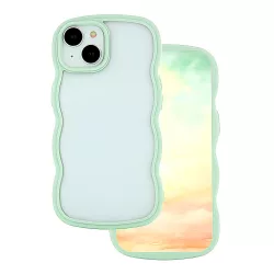   iPhone 15 (6.1") hátlap tok, TPU tok, hullámos keret, átlátszó / zöld, Wave