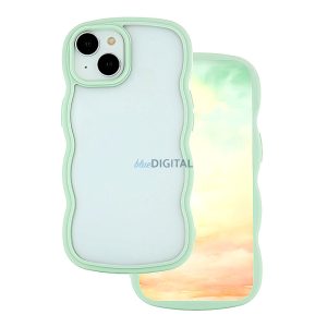 Samsung Galaxy A55 hátlap tok, TPU tok, hullámos keret, átlátszó / zöld, SM-A556, Wave