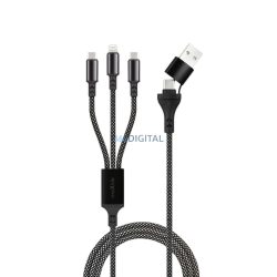   2xType-C / iPhone 8pin - USB / Type-C adatkábel, gyorstöltés, nylon fonat, 66W, 1M, fekete, Maxlife