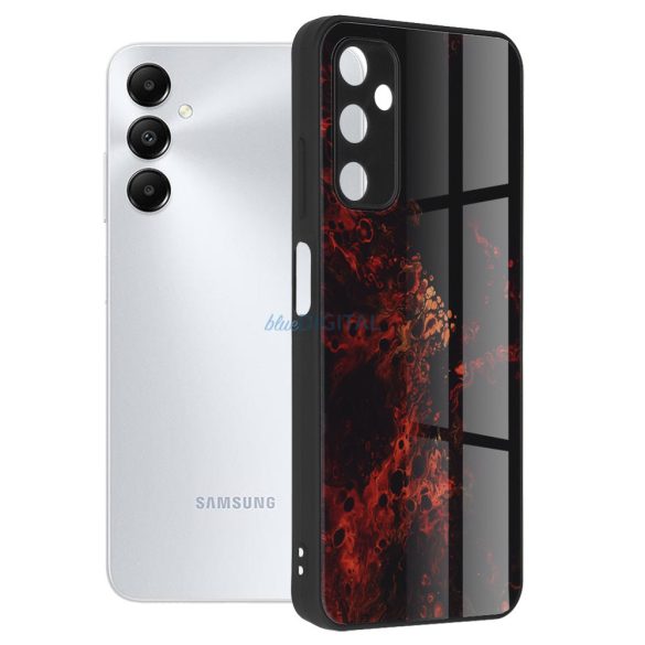 Samsung Galaxy A05s kemény hátlap tok, üveg / polikarbonát / TPU tok, piros felhő mintás, SM-A057, Techsuit Glaze Red Nebula