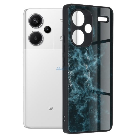 Xiaomi Redmi Note 13 Pro Plus kemény hátlap tok, üveg / polikarbonát / TPU tok, kék felhő mintás, Techsuit Glaze Blue Nebula