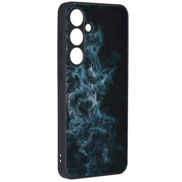 Samsung Galaxy S24 Plus kemény hátlap tok, üveg / polikarbonát / TPU tok, kék felhő mintás, SM-S926, Techsuit Glaze Blue Nebula