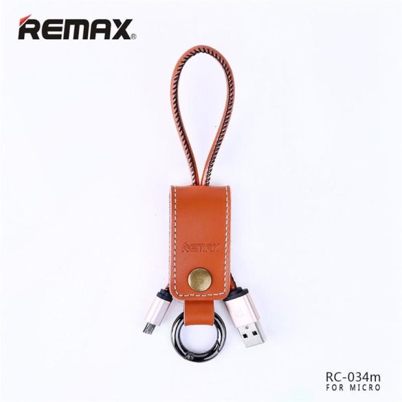 Micro usb adatkábel, kulcstartó, barna, Remax RC-034m