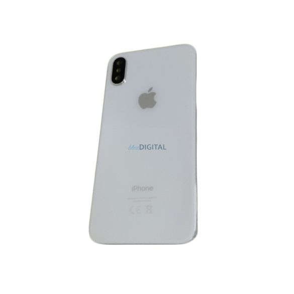 iPhone X (5.8") készülék hátlap, kamera lencsével / sim tálcával, akkufedél, ezüst, AAA+ minőségű