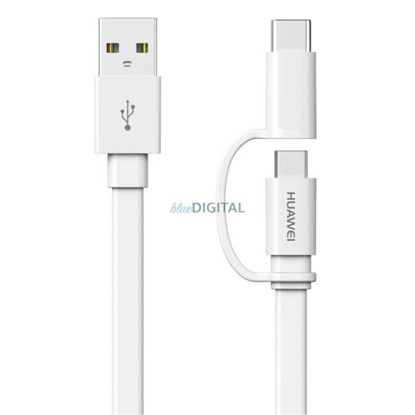 2in1 Type-C / micro USB adatkábel, gyári, 1.5M, 2A, fehér, Huawei AP55s