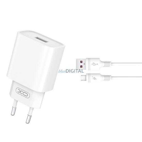 Hálózati töltőfej + micro USB adatkábel, 3A/18W, fehér, XO-CE02D