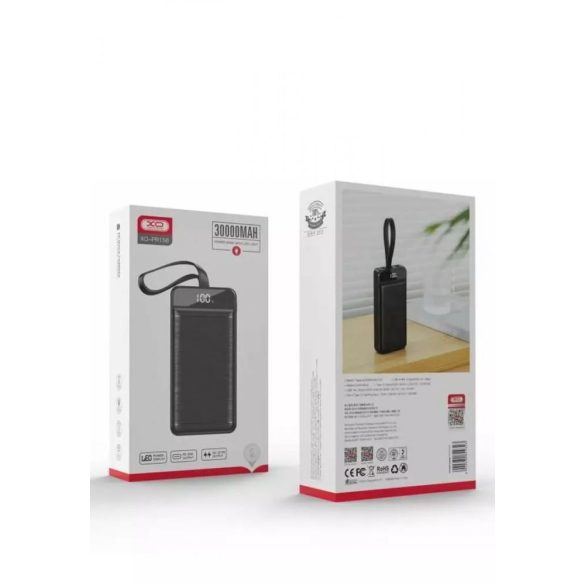 Power Bank, 30000mAh, 3xUSB, Type-C, Micro USB, 8pin port, fekete, XO-PR156