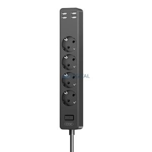 Hálózati elosztó, 4 aljzat, 4x USB port, fekete, 2500W, 1.8M, XO-WL10