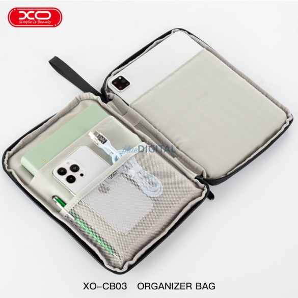 Tablet tartó táska pánttal, 10.9"-12.9", szürke, PU, XO CB03
