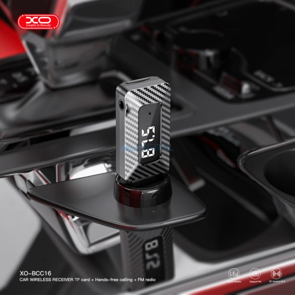 Bluetooth FM transmitter, 1xUSB / 3.5mm jack aljzat, 5V, fekete, XO-BCC16