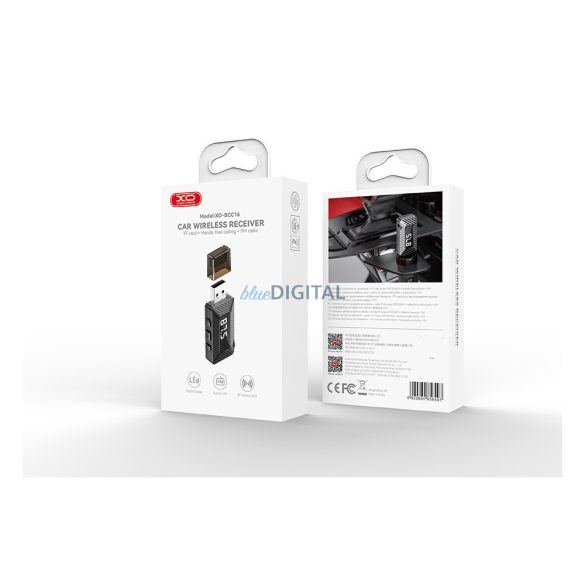 Bluetooth FM transmitter, 1xUSB / 3.5mm jack aljzat, 5V, fekete, XO-BCC16