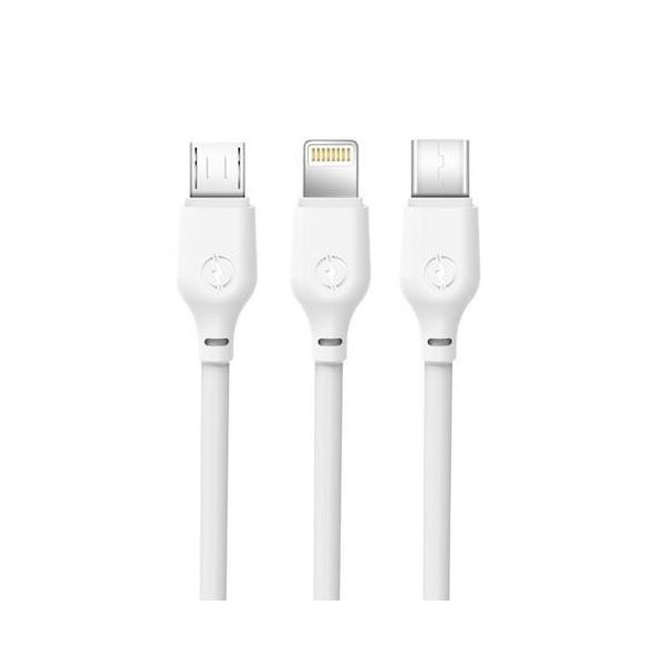 XO NB103 3in1 iPhone 8pin Type-C Micro USB fehér adatkábel 1m 2.1A