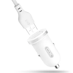   XO TZ08 fehér szivartöltő fej 2USB + micro USB kábel 2.1A