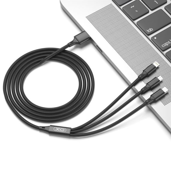 XO NB173 3in1 iPhone 8pin Type-C Micro USB fekete adatkábel 1.2m 2.4A