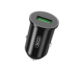 Szivartöltő fej, 1x USB, 3A, QC3.0, 5V/3A, 18W, fekete, XO CC35