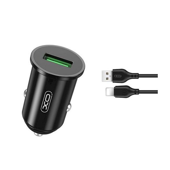 XO TZ12 szivartöltő USB+ iPhone 8pin fekete adatkábel 3A