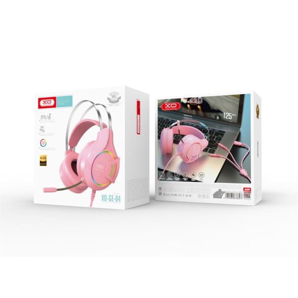 XO GE-04 rózsaszín gamer sztereó fejhallgató mikrofonnal (3,5mm jack)