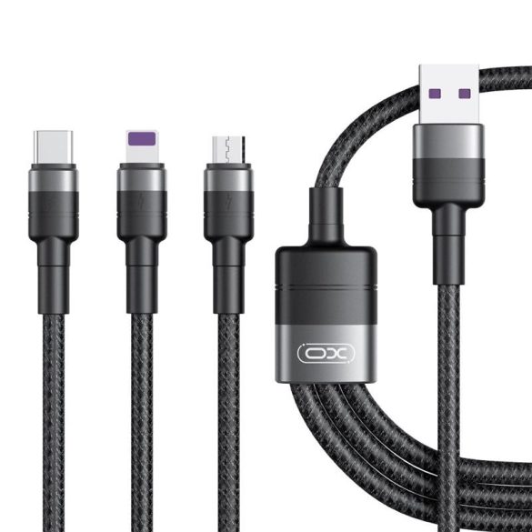 3in1 adatkábel, Micro USB / Type-C / iPhone 8pin, gyorstöltés, 40W, 1.2M, fekete, XO NB-Q191