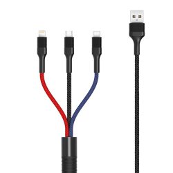   XO-NB54 3in1 adatkábel micro USB + iPhone 8pin + Type-C csatlakozóval 3A