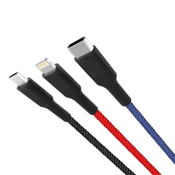 XO-NB54 3in1 adatkábel micro USB + iPhone 8pin + Type-C csatlakozóval 3A