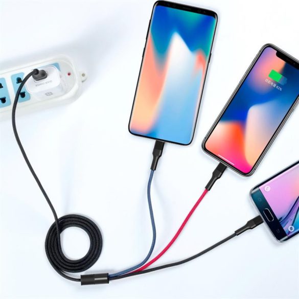 XO-NB54 3in1 adatkábel micro USB + iPhone 8pin + Type-C csatlakozóval 3A