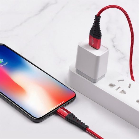 Hoco X38 iPhone 8pin piros szövet adatkábel 1m 2.4A