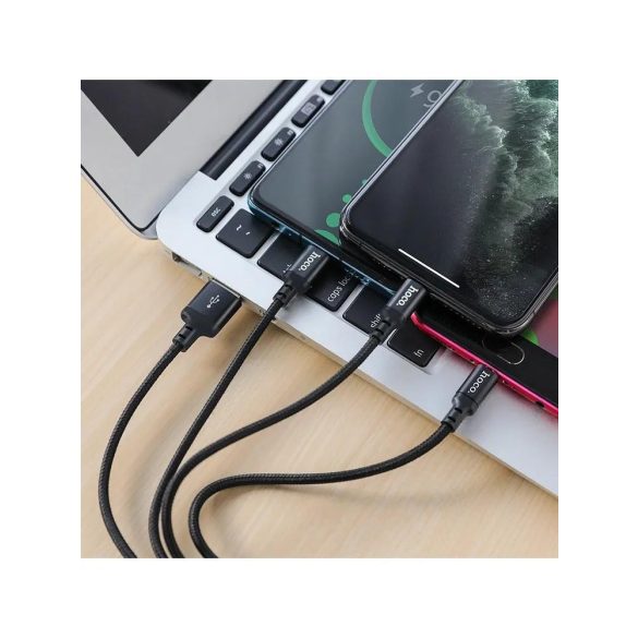 Hoco X14 3in1 fekete adatkábel micro USB + iPhone 8pin + Type-C 2.4A 1M