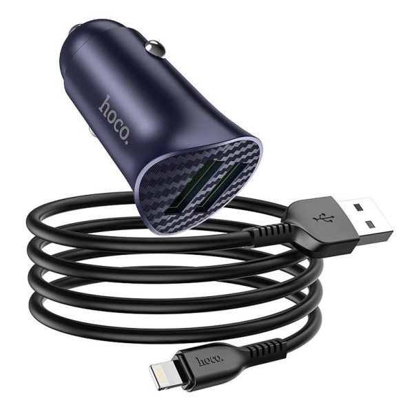 Hoco Z39 kék szivartöltő fej 2USB 18W + iPhone 8pin kábel fekete