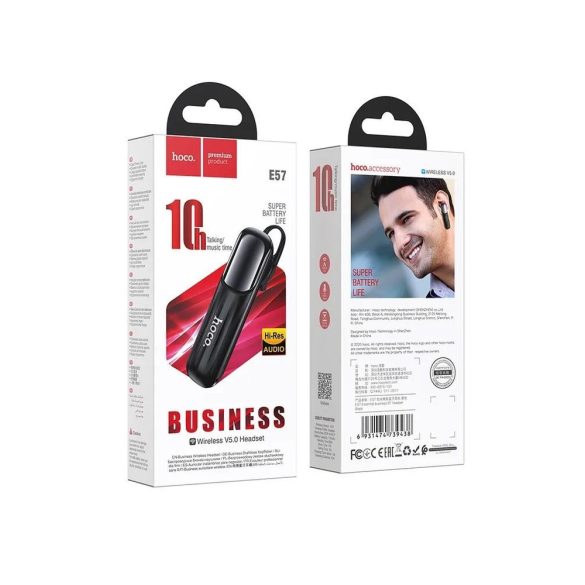 Bluetooth headset, vezeték nélküli headset, mono, fekete, Hoco E57