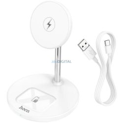 2in1 wireless töltő állvány, 15W / 3A, fehér, Hoco S23