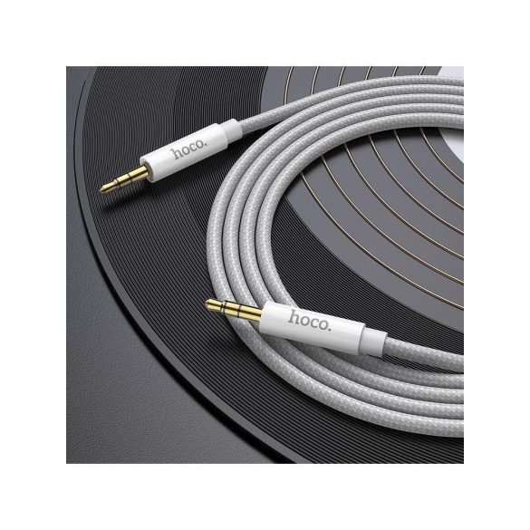 Jack-jack (3.5mm) audio kábel, szövettel bevont, ezüst, 1M, Hoco UPA19