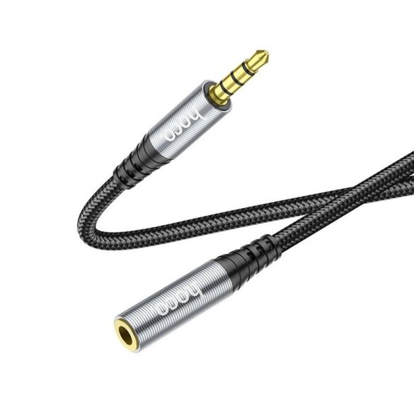 Jack 3.5mm / jack aljzat audio kábel, szövettel bevont, fekete-szürke, 1M, Hoco UPA20