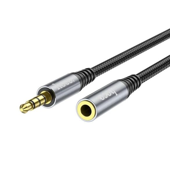 Audio hosszabbító kábel, jack 3.5mm / jack aljzat, szövettel bevont, fekete, 2M, Hoco UPA20
