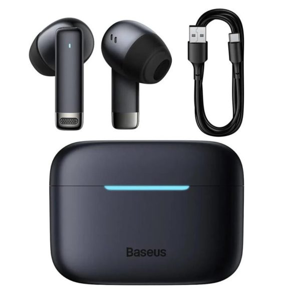 Stereo bluetooth headset vezeték nélküli töltőtokkal, TWS, zajszűrés, fekete, Baseus Bowie E9