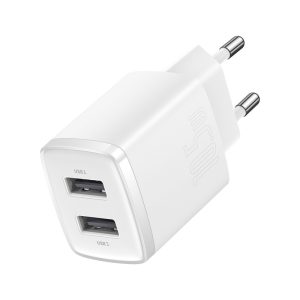 Hálózati töltőfej, 2x USB, fehér, 2.1A / 10.5W, Baseus CCXJ010202