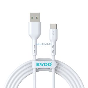 Type-C gyorstöltő adatkábel, 3A, 1M, fehér, BWOO BO-X172C