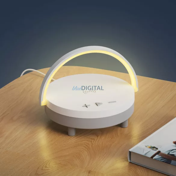 Többfunkciós wireless töltő pad lámpával és bluetooth hangszóróval, 15W, fehér, BWOO WL17