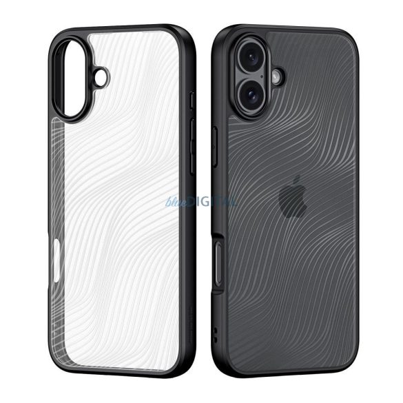 iPhone 16e (6.1") hátlap tok, telefon tok, átlátszó / fekete, PC/TPU, kamera védelemmel, Dux Ducis Aimo
