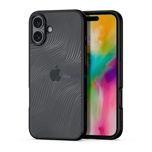 iPhone 16e (6.1") hátlap tok, telefon tok, átlátszó / fekete, PC/TPU, kamera védelemmel, Dux Ducis Aimo