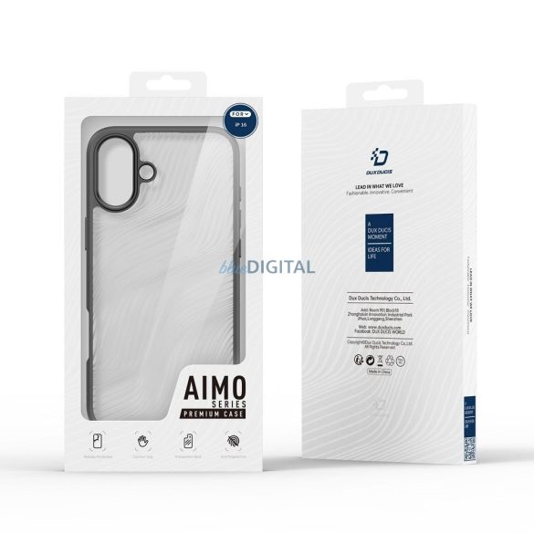 iPhone 16e (6.1") hátlap tok, telefon tok, átlátszó / fekete, PC/TPU, kamera védelemmel, Dux Ducis Aimo