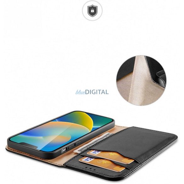 Samsung Galaxy S24 Ultra telefon tok, könyvtok, oldalra nyíló tok, mágnesesen záródó, bőr, fekete, SM-S928, Dux Ducis Hivo